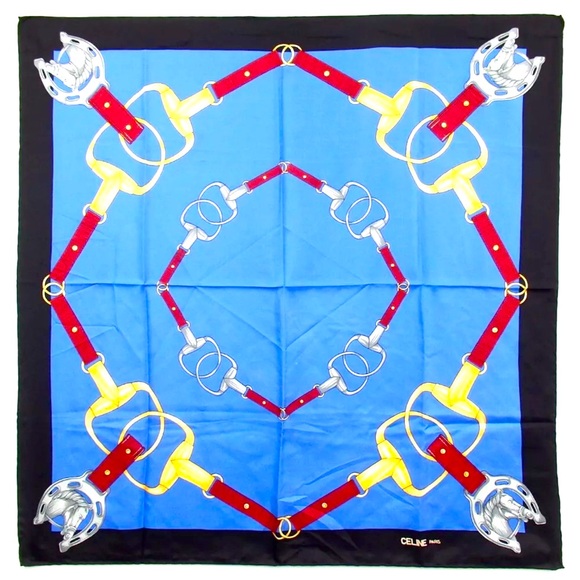 Celine Silk scarf in excellent condition blue color 100% Silk - Picture 1 of 8